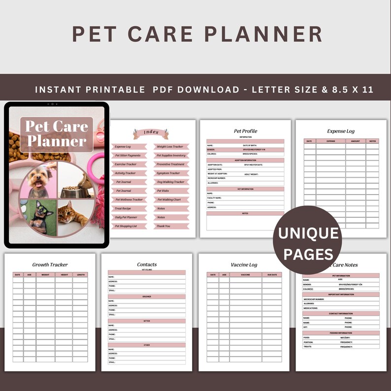Pet Care Planner, Printable Pet Organizer PDF, Vet Visit Tracker, Pet ...