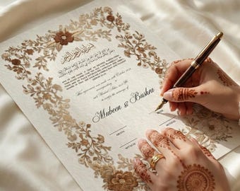 Floral Embroidery Nikkah Nama Certificate Canva: Luxury Islamic Wedding Contract (A4,Digital Download)