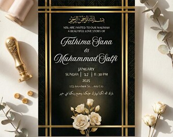 Islamic Wedding Invitation Template, Canva Editable Nikah, Walima Card (5x7" Digital Download)