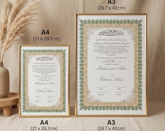 Elegant Nikah Nama Template: Editable Muslim Marriage Certificate (Digital Download A3/A4)