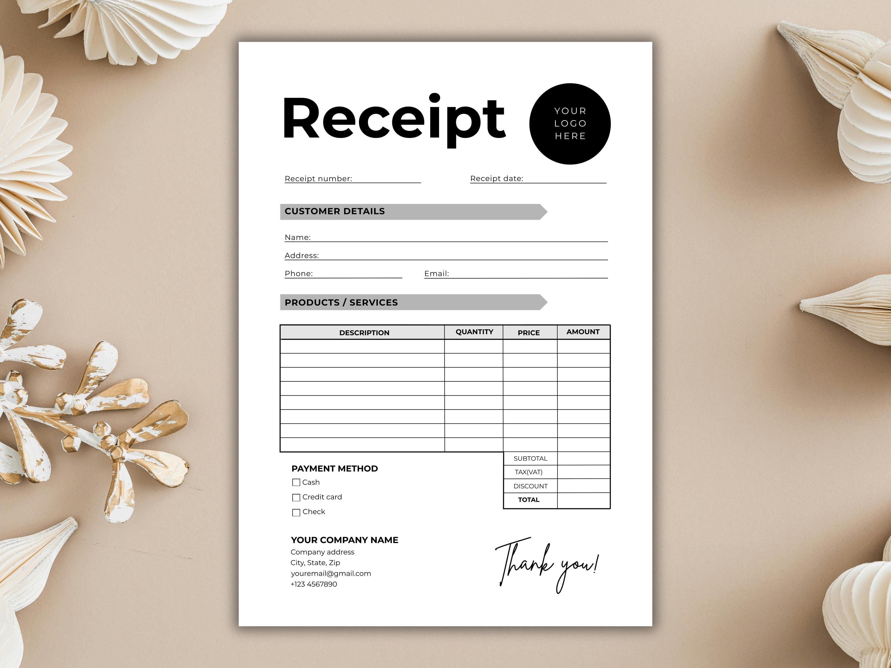Simple Receipt Template | Editable Receipt Bundle | Handmade Business ...
