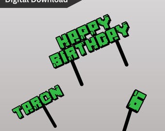 Pixel Cake Topper | Pixel name sign | Pixel block birthday | Instant Download