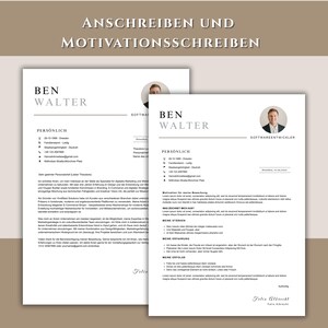 May include: Two resume templates with the name "Ben Walter" are displayed. The resumes are in black and white with a photo of a man in the upper right corner. The text "Anschreiben und Motivationsschreiben" is at the top.