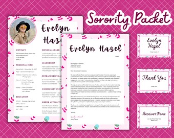 Anpassbares Sorority Resume Pack | Anschreiben Vorlagen mit Kreativen Layouts