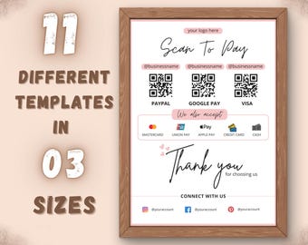 Scan to pay template | PayPal QR sign | Cashapp payment sign | Digital Download