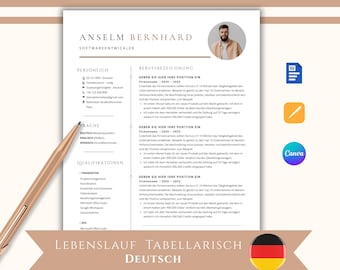 Lebenslauf Tabellarisch Modern | Bewerbungsvorlagen Mann | Anschreiben Deckblatt | Bewerbung 2026