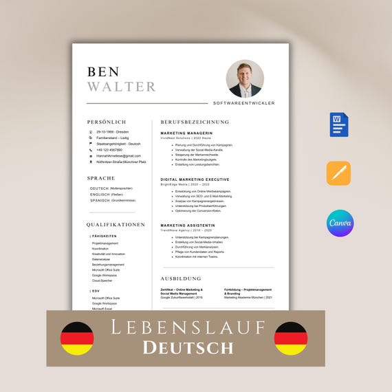 Bewerbung vorlage page 2026 | Lebenslauf Vorlage deutsch | 1 and 2 Seiten | Anschreiben | Deckblatt