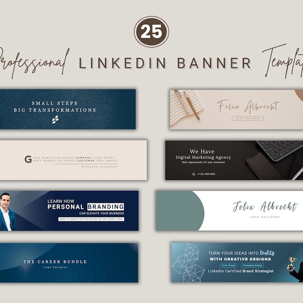 25 LinkedIn Banner Templates | Professional Canva Header (Digital Download)