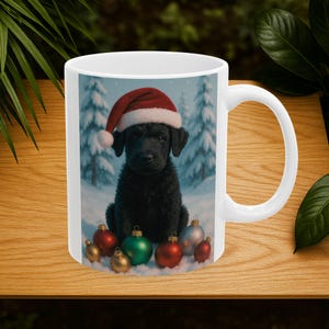 Ceramic Mug- Cute Kerry Blue Terrie Puppy wearing Santa Hat,Holiday Christmas Gift, Dog Lover Present, Festive Hot Cocoa Cup, Pet Owner Gift
