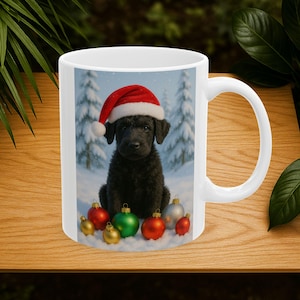 Ceramic Mug- Cute Kerry Blue Terrie Puppy wearing Santa Hat,Holiday Christmas Gift, Dog Lover Present, Festive Hot Cocoa Cup, Pet Owner Gift