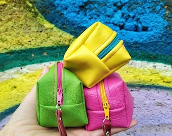 Mini Zipper Pouch - Handmade Small Wallet Coin Purse - Eco Leather Pouch for Coins, Cards & Keys
