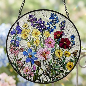 Wildflower Stained Glass Suncatcher, Window Hanging Decor for Home, Colorful Floral Acrylic Art, Mother's Day Gift for Her, Garden Ornament,