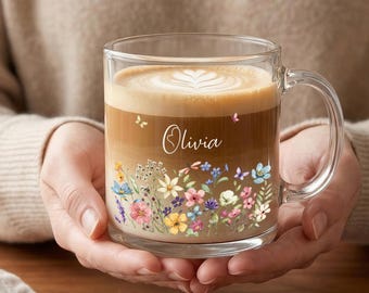 Wildflower Iced Coffee Glass Floral Beer Can Cup Cottagecore Botanical Glassware Aesthetic Coffee Lover Gift Gift for Her