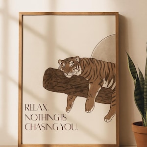 Relaxing Tiger Wall Art Poster, Tranquil Home Decor, Zen Room Artwork, Cute Animal Print, Gift for Animal Lovers