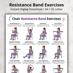 Chair Resistance Band Exercises Printable | Seated Chair Workout Chart for Home | Resistance Band Workout Poster PDF for Seniors & Beginners