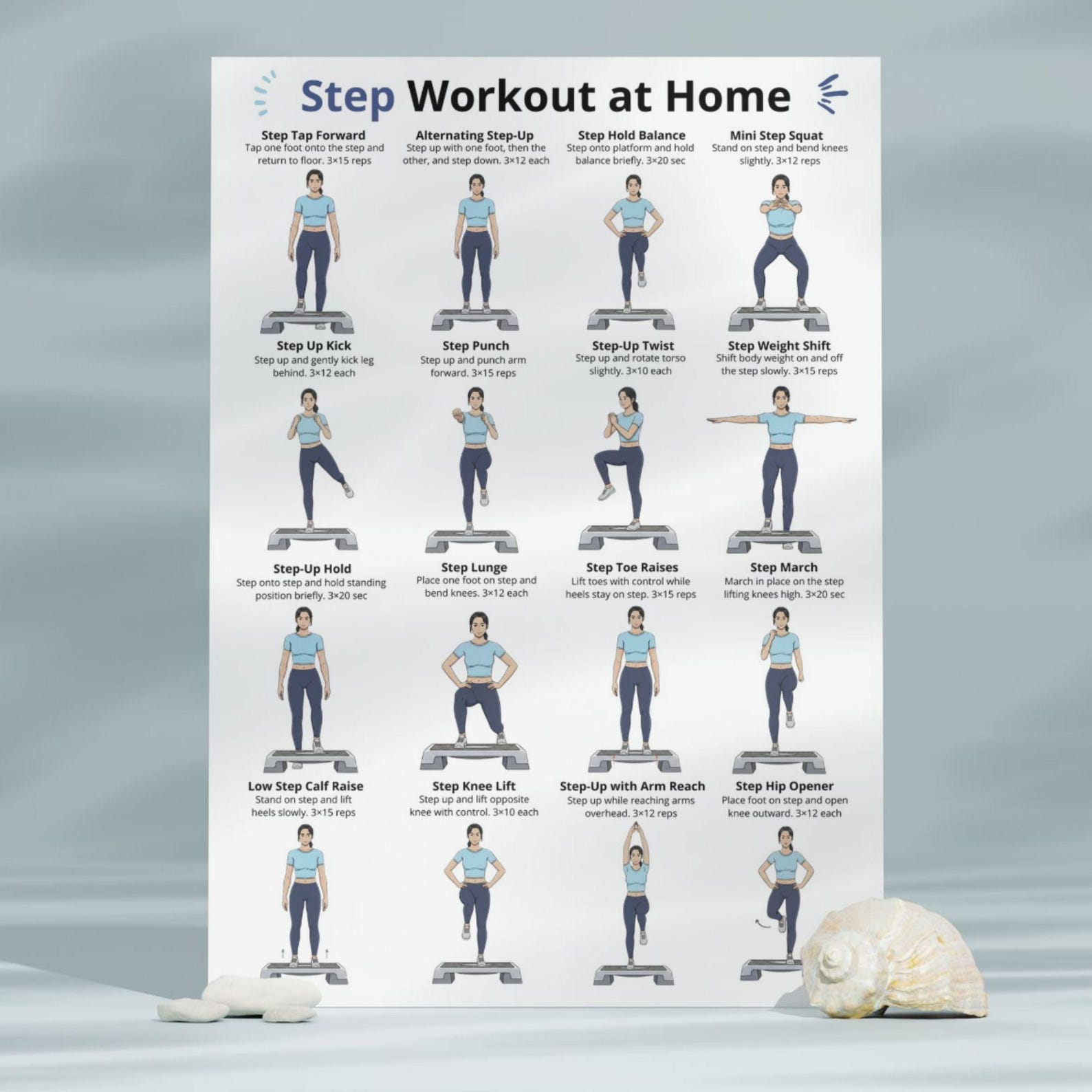 Step Workout, Step Exercises at Home, Aerobic Step Exercises Chart ...