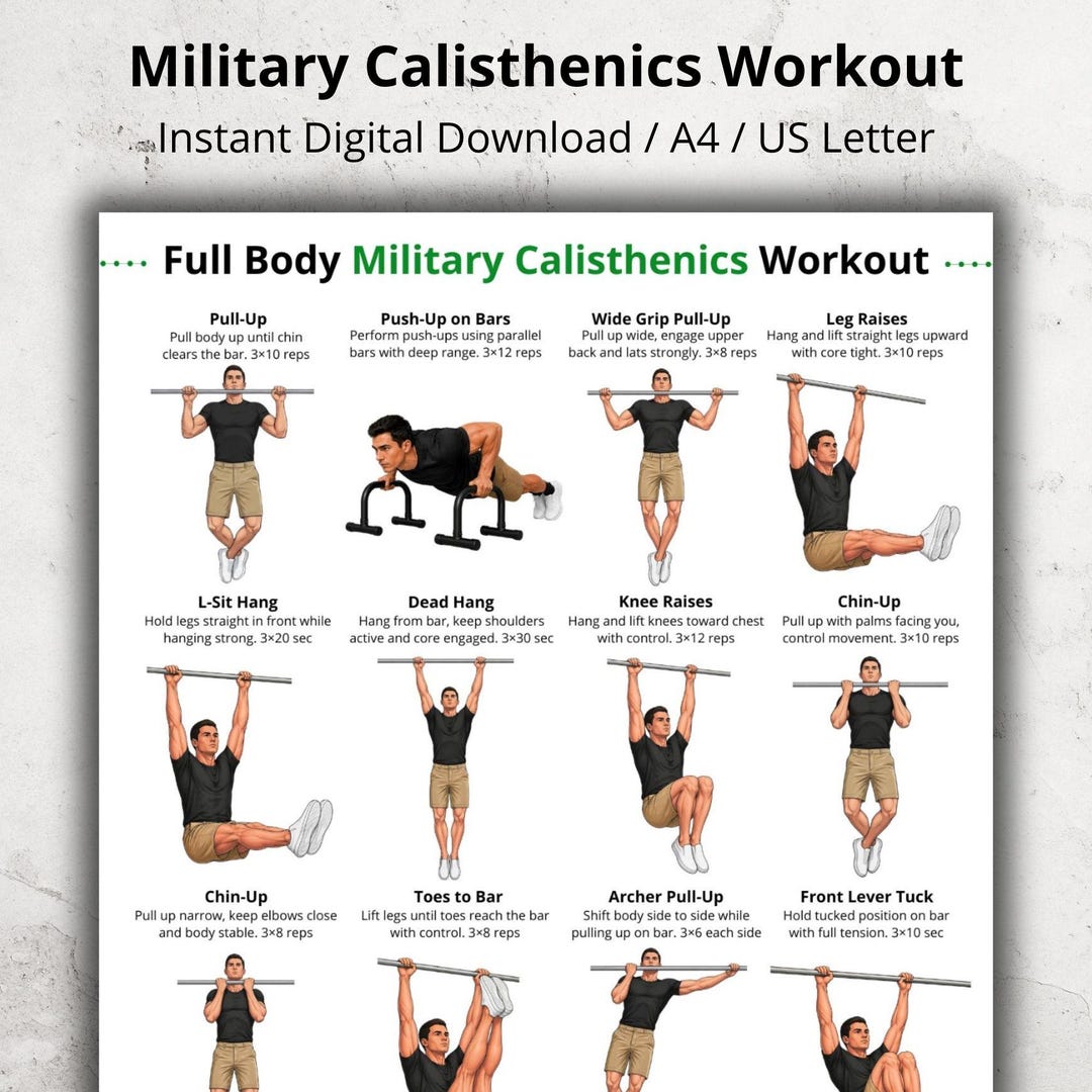 Full Body Military Calisthenics Workout Printable, Bodyweight Exercises ...