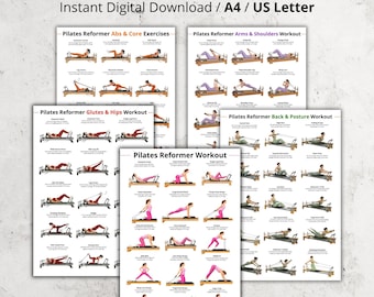 Full Body Pilates Reformer Workout Bundle Printable, Reformer Exercises Set PDF, Abs Core Arms Shoulders Back Glutes Workout Chart Posters