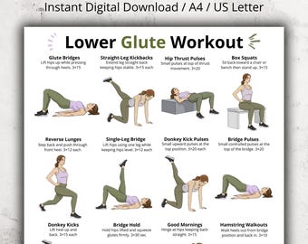 Unterkörper-Training Poster, Gesäß- und Hüft-Übungen für Frauen, Unterkörper-Training zu Hause, Körpergewicht Unterkörper-Übungen Fitness PDF