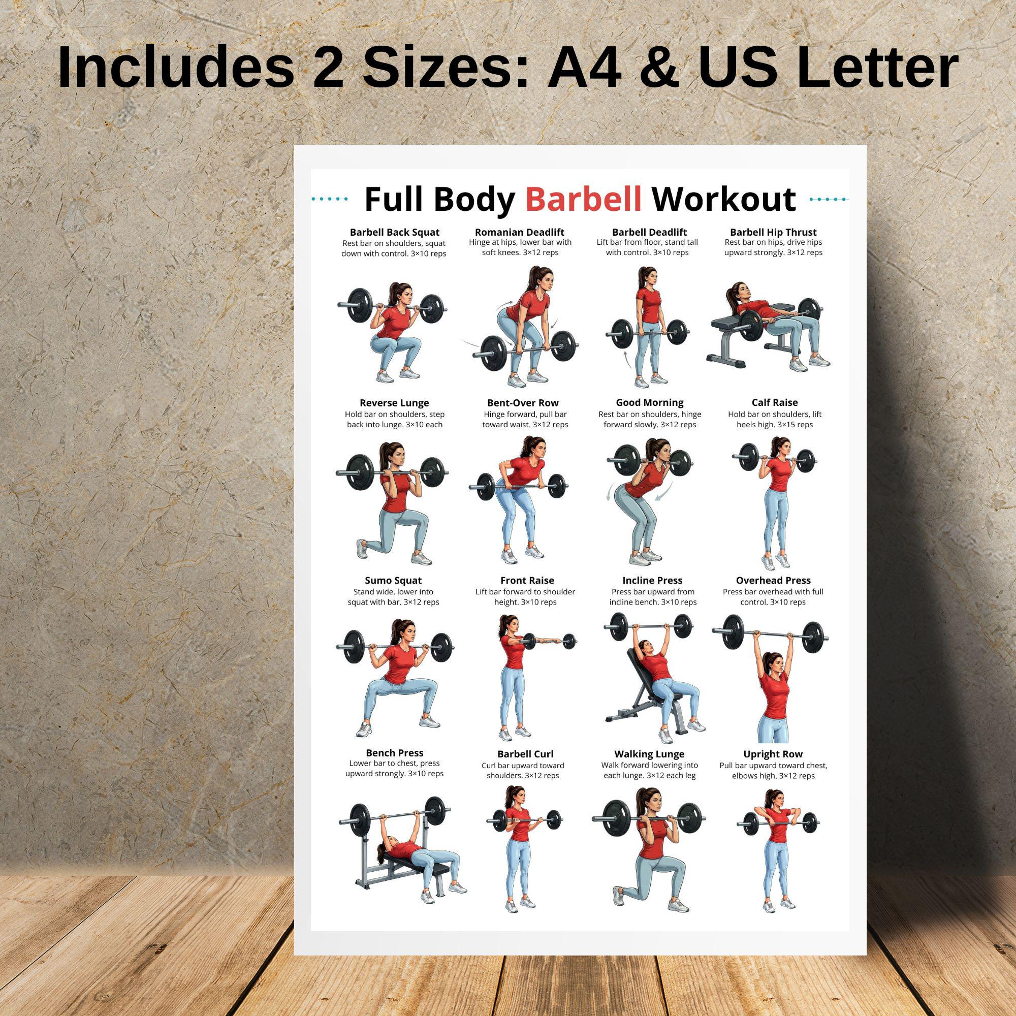 Full Body Barbell Workout Printable, Barbell Exercises for Home and Gym ...