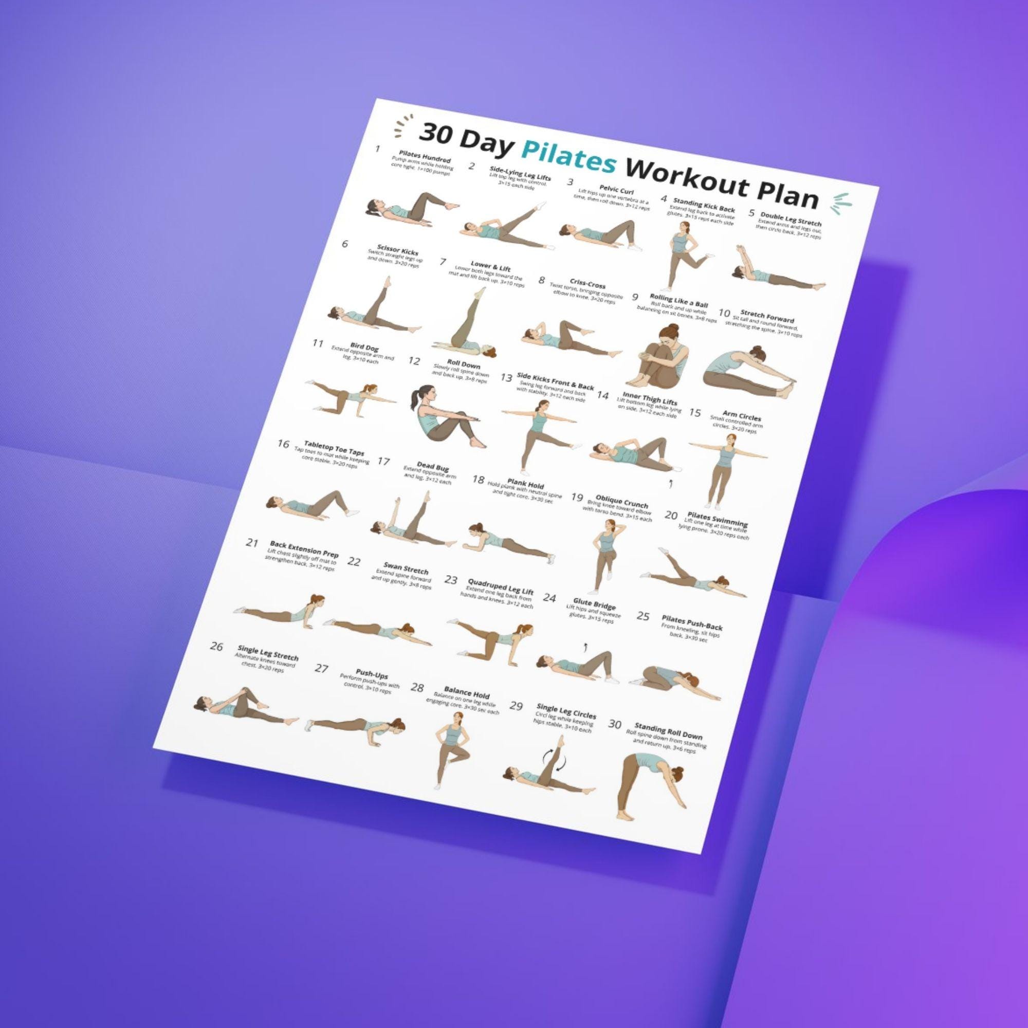 30 Day Pilates Workout Plan Printable, Daily Pilates Exercises at Home ...