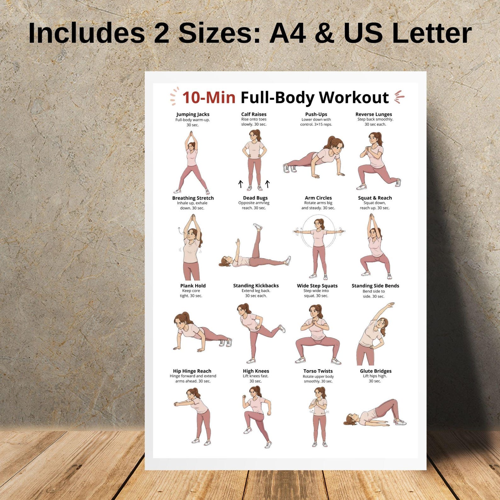 Torso Exercise .pdf 10 Min Full Body Workout Printable, Daily Home Exercise Chart, Quick ...