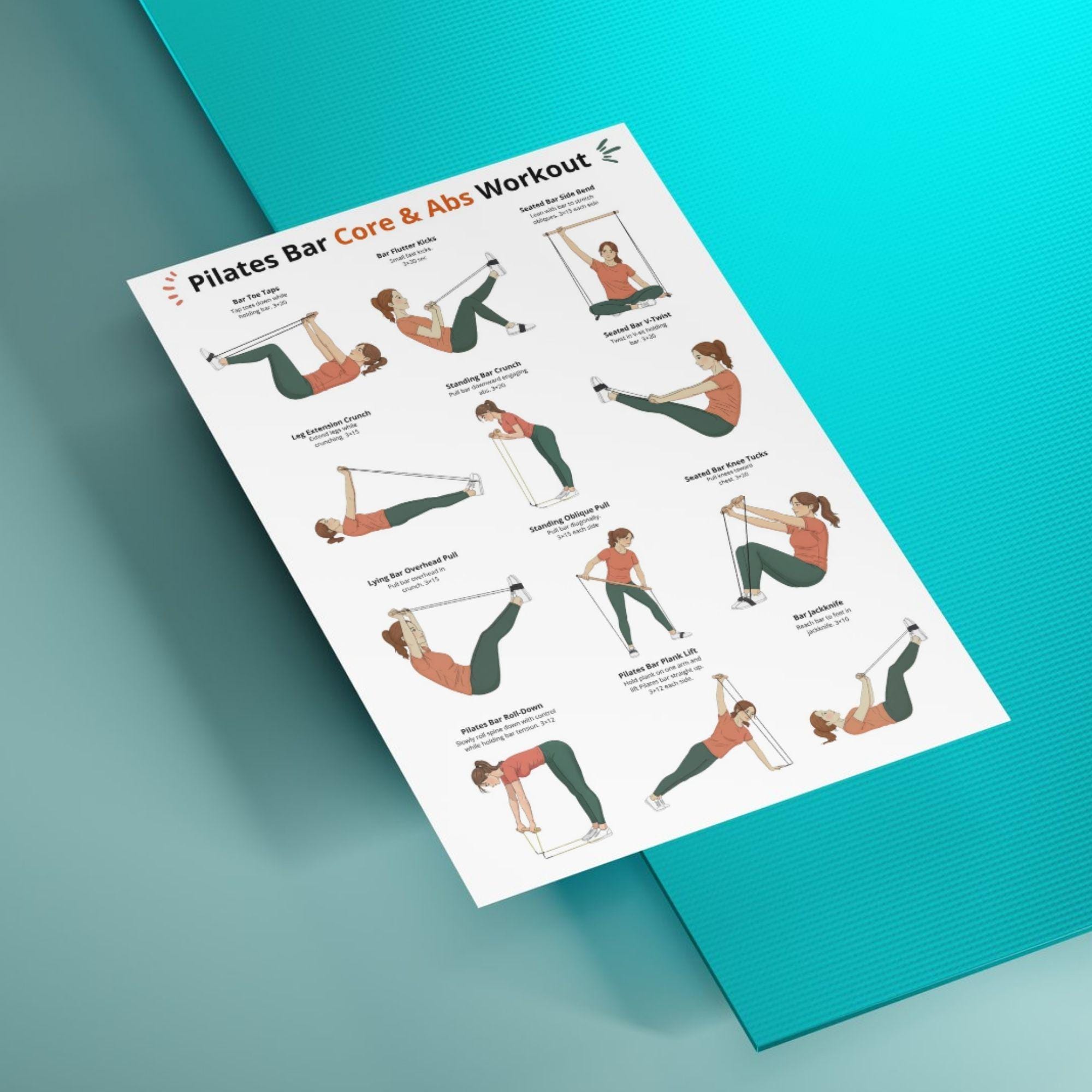 Pilates Bar Core & Abs Workout, Core Abs Exercises Chart, Pilates Bar ...