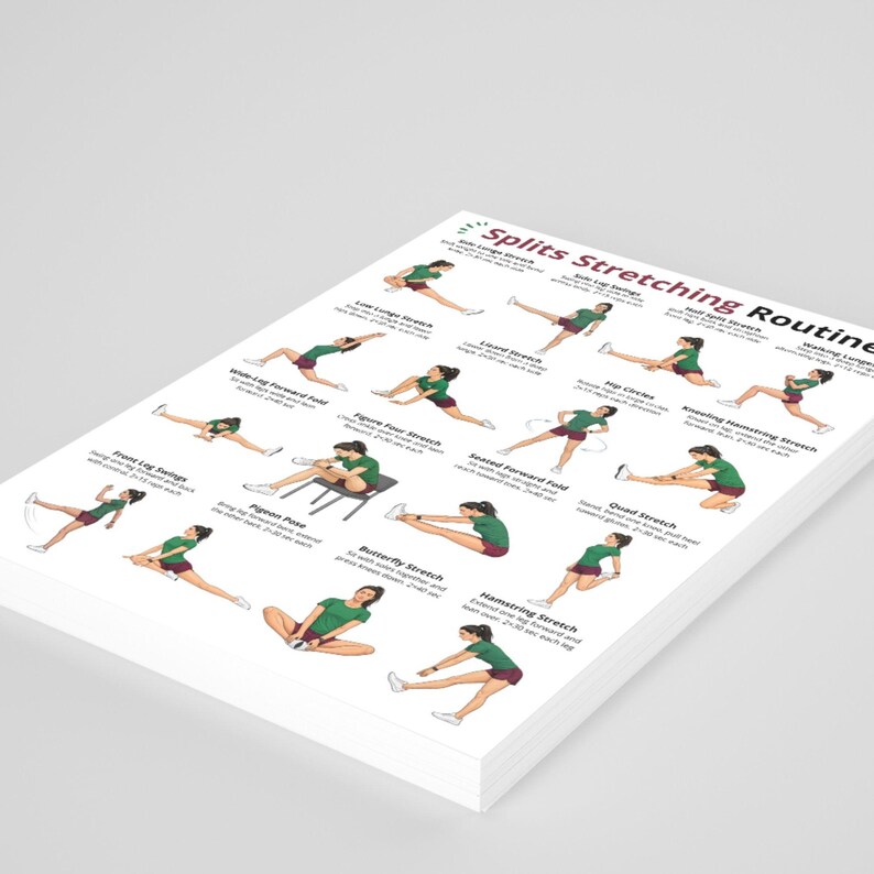 Various Splits Splits Stretching Poster PDF, Leg Split Stretch Exercise Chart ...