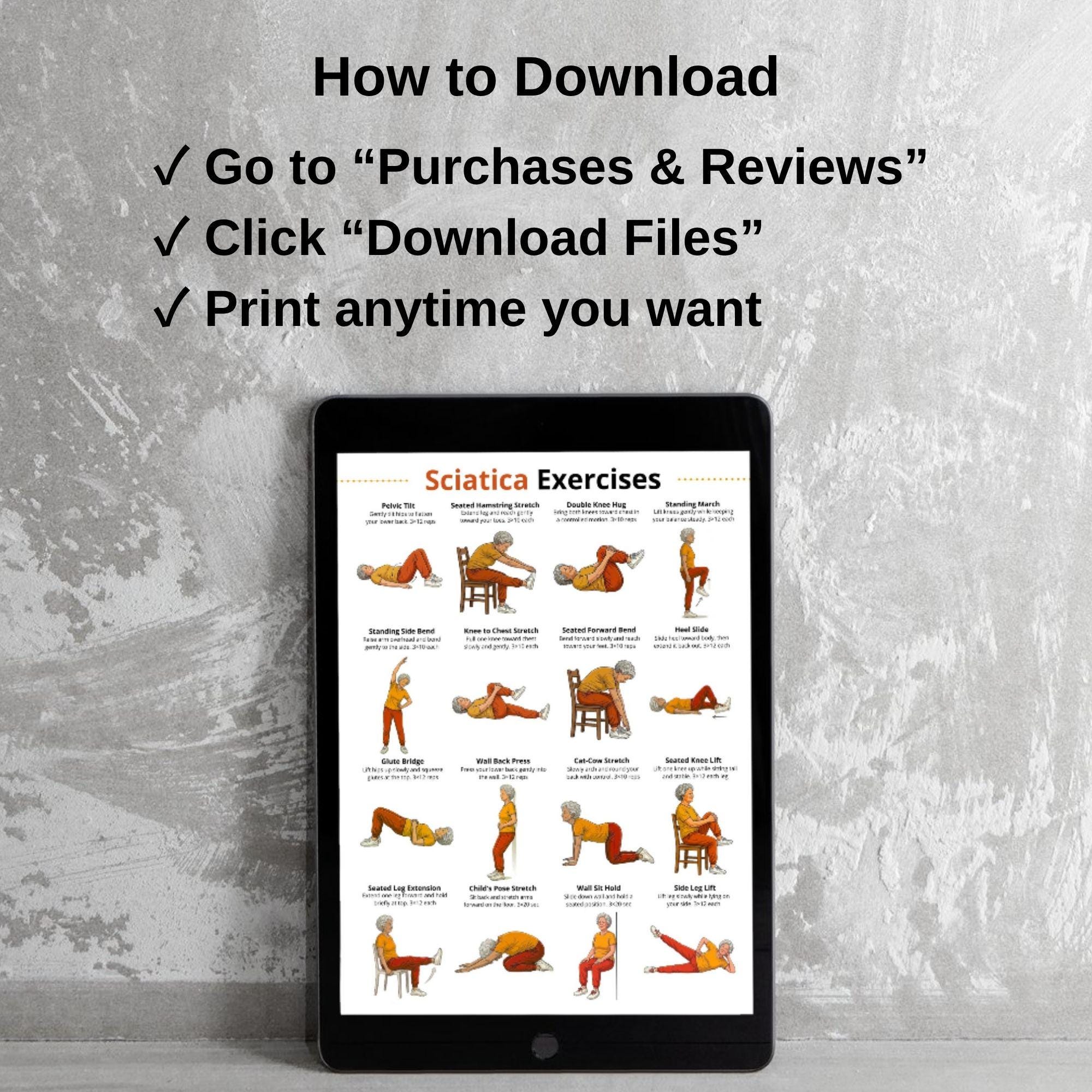Sciatica Exercises Chart Printable, Lower Back Exercise Routine, Seated ...