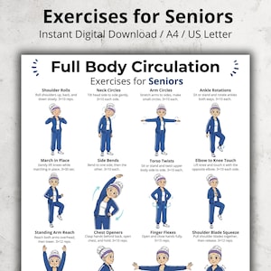 Circulation Exercises for Seniors | Gentle Standing & Seated Movements Chart | Full Body Low Impact Daily Exercise Poster for Older Adults