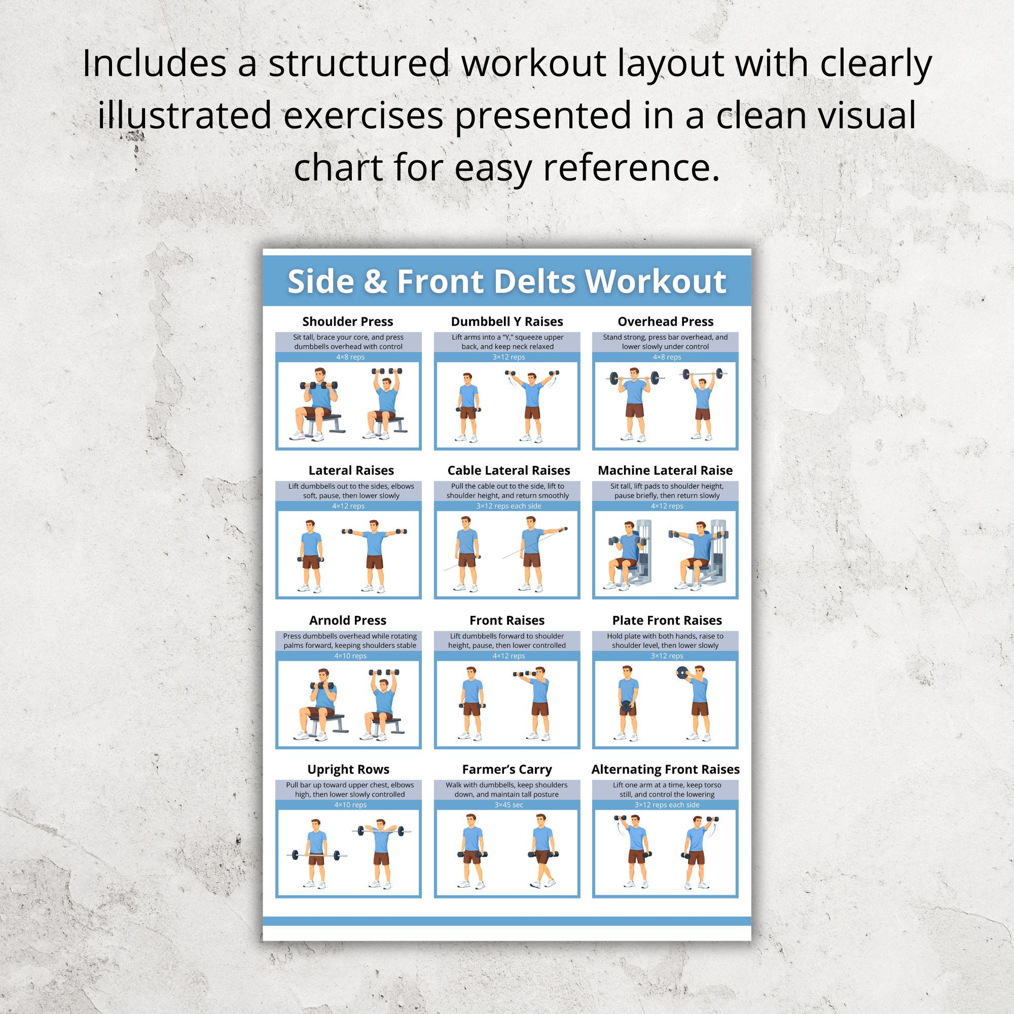 Front Dlets Side and Front Delts Workout Poster PDF, Shoulder Gym Exercise Chart ...