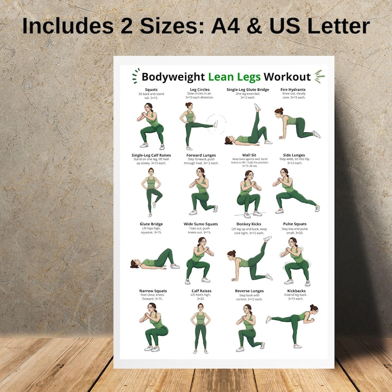 Bodyweight Leg Exercises, Women's Lower Body Workout Chart, at Home Leg ...