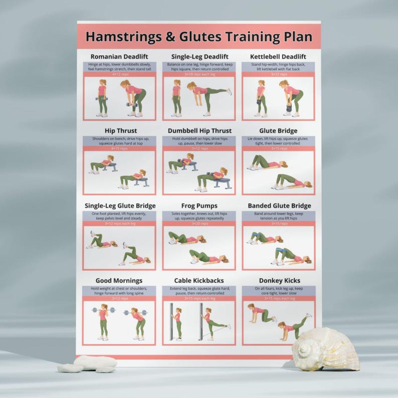 Hamstrings and Glutes Workout Poster PDF, Glute and Hamstring Gym ...