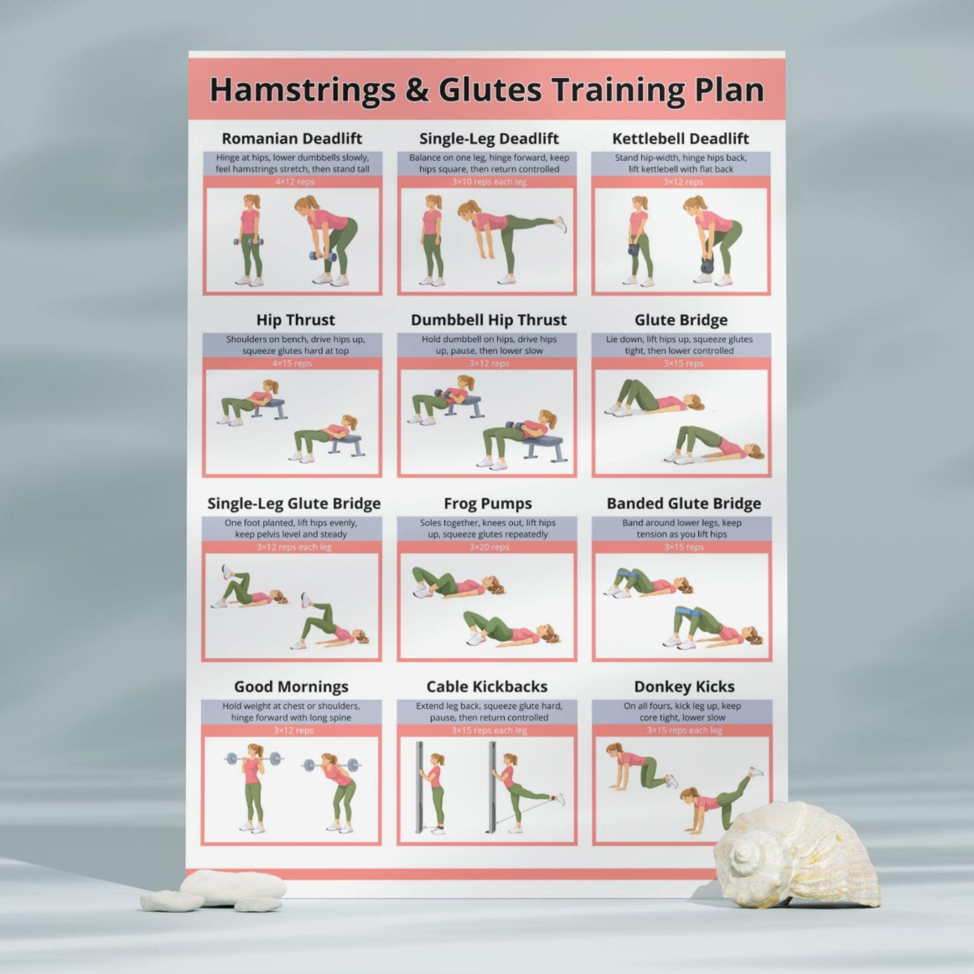 Hamstrings and Glutes Workout Poster PDF, Glute and Hamstring Gym ...