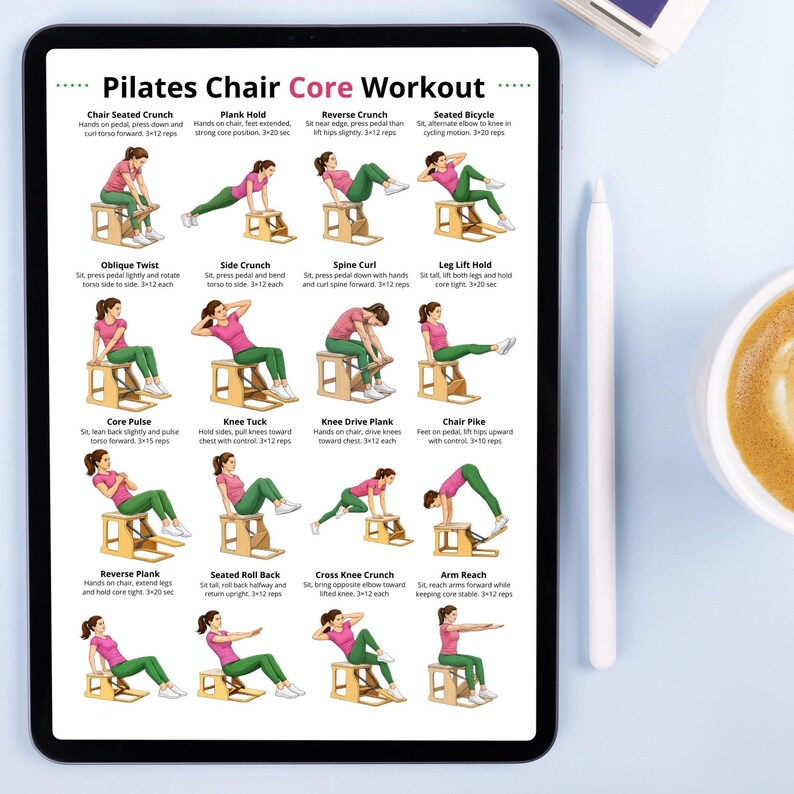 Pilates Chair Core Workout Printable, Pilates Chair Exercises Chart ...