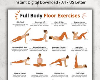 Full Body Floor Exercises Printable | Bodyweight Workout Chart | Home Full Body Exercise Poster PDF | No Equipment Workout Routine Sheet