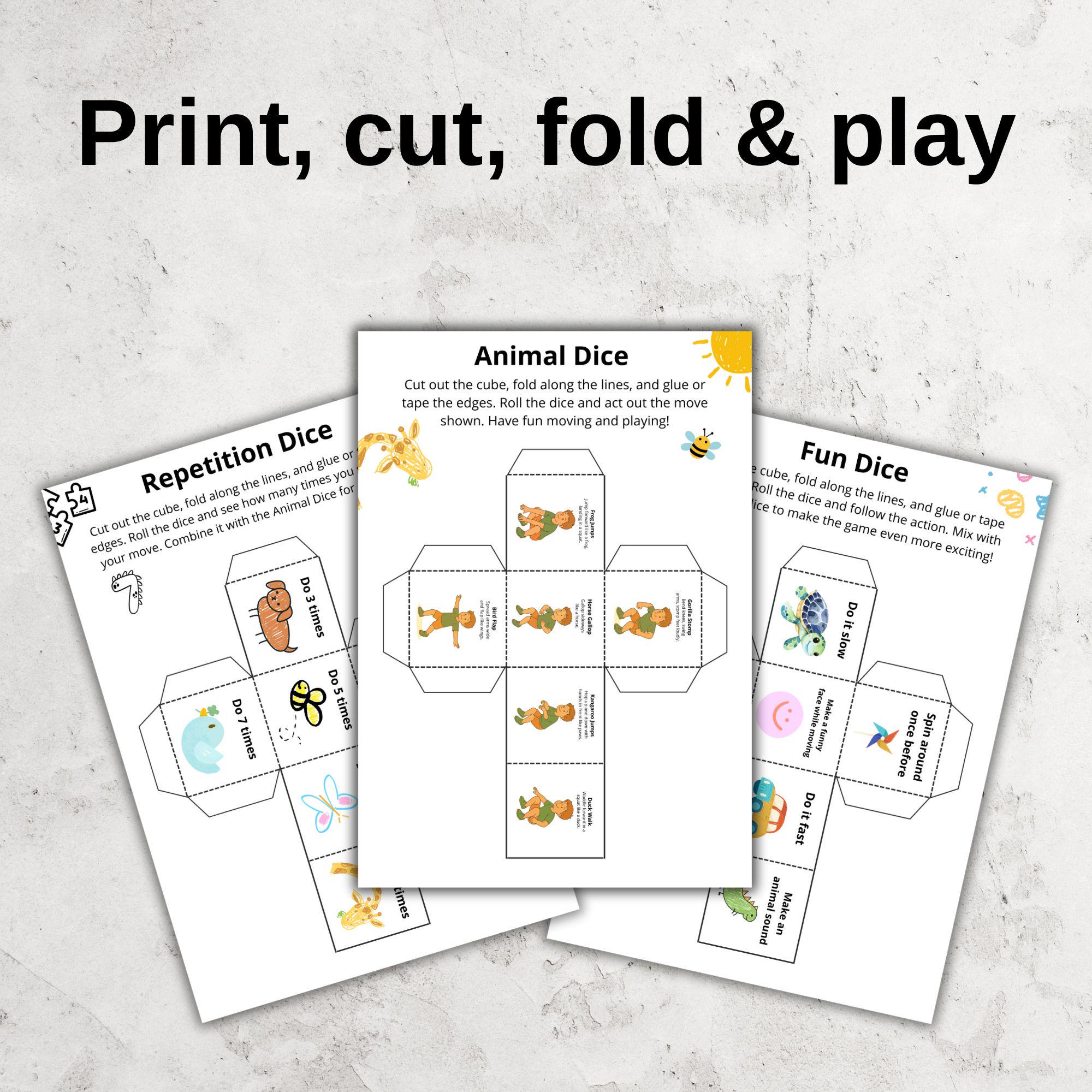 Kids Exercise Dice Set – Printable Movement Game for Kids – 3 Dice Set ...