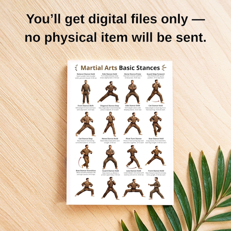 Martial Arts Basic Stances Printable PDF, Karate Kung Fu Taekwondo ...