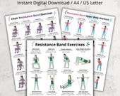 Resistance Band Workout Poster Set Printable - Full Body, Upper Body & Chair Exercises Charts, Home Workout with Resistance Bands PDF Bundle