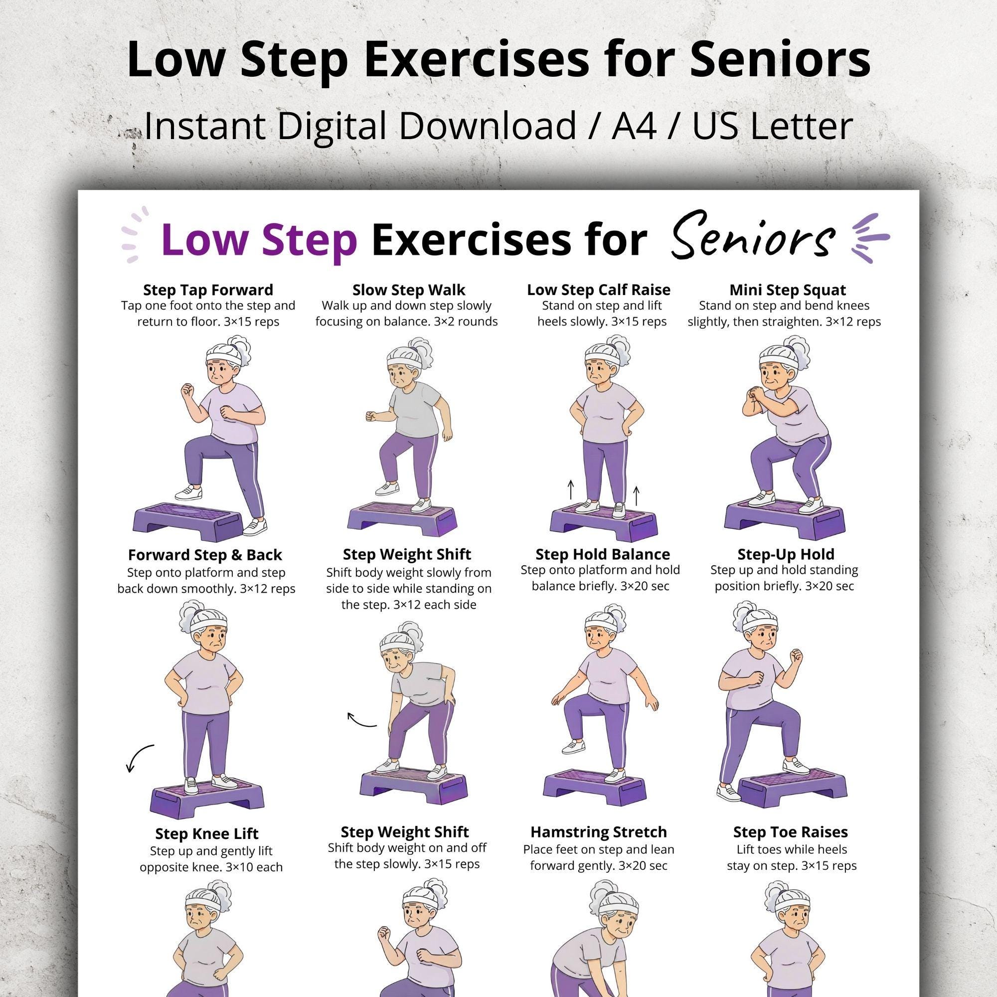 Low Step Exercises for Seniors, Step Platform Exercise, Balance ...