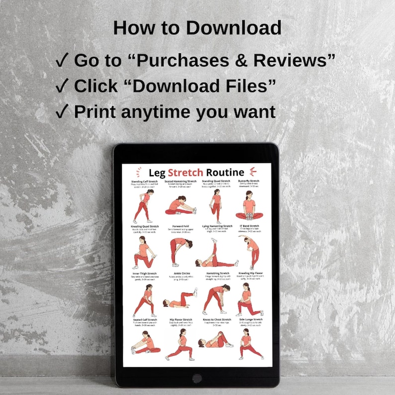 Legs Stretching Routine Leg Stretch Routine Printable Poster, Lower Body Stretching Exercises ...
