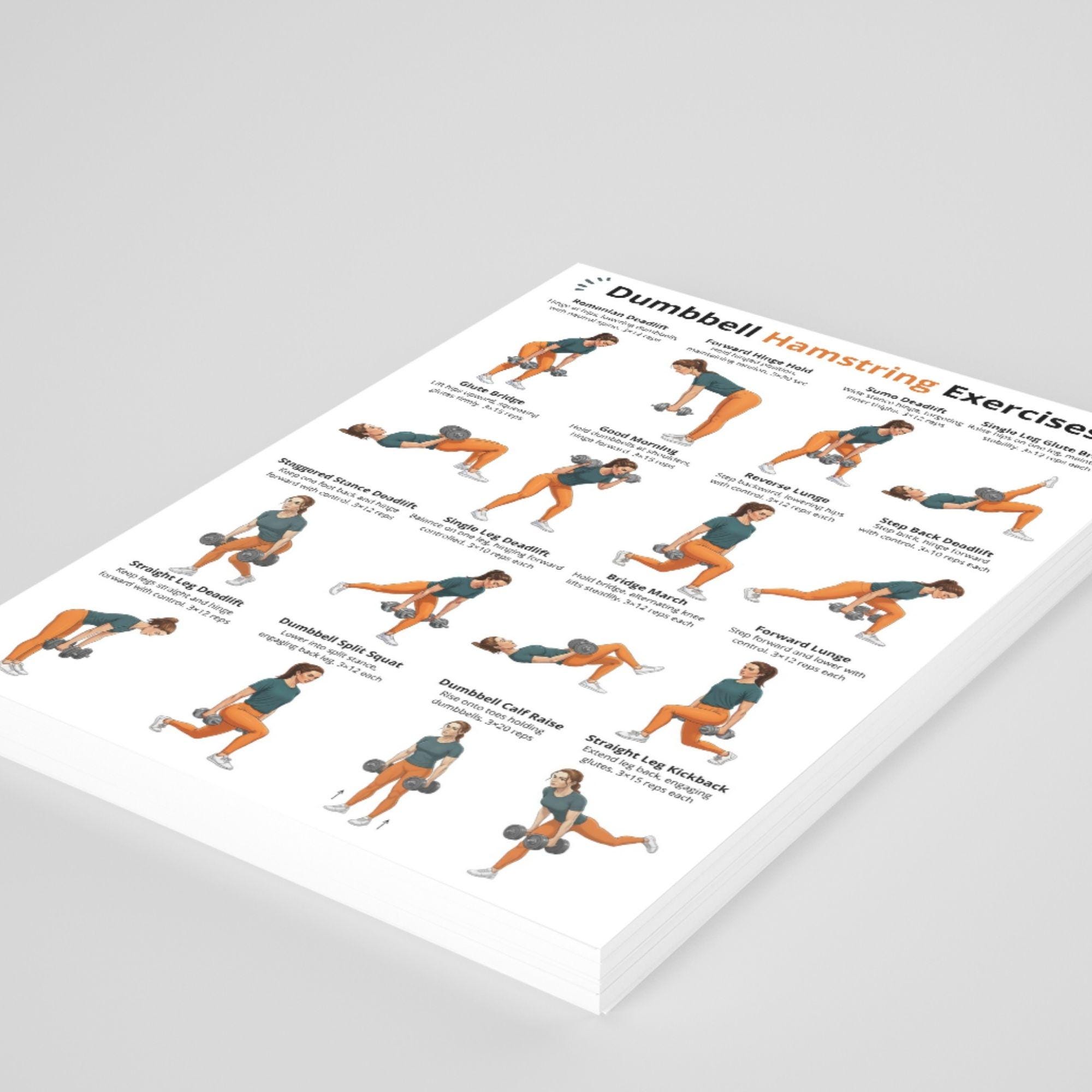 Dumbbell Hamstring Exercises Poster PDF, Hamstring Workout Chart ...