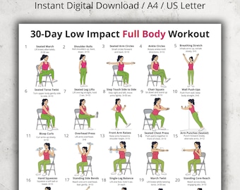 30 Day Low Impact Full Body Workout for Women | Gentle Home Exercises for Seniors & Older Adults | No Equipment Daily Workout PDF Poster