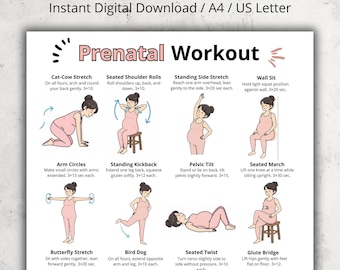 Prenatal Workout Printable | Gentle Pregnancy Exercise Chart | Full Body Workout for Expecting Moms | Low Impact Home Fitness Poster PDF