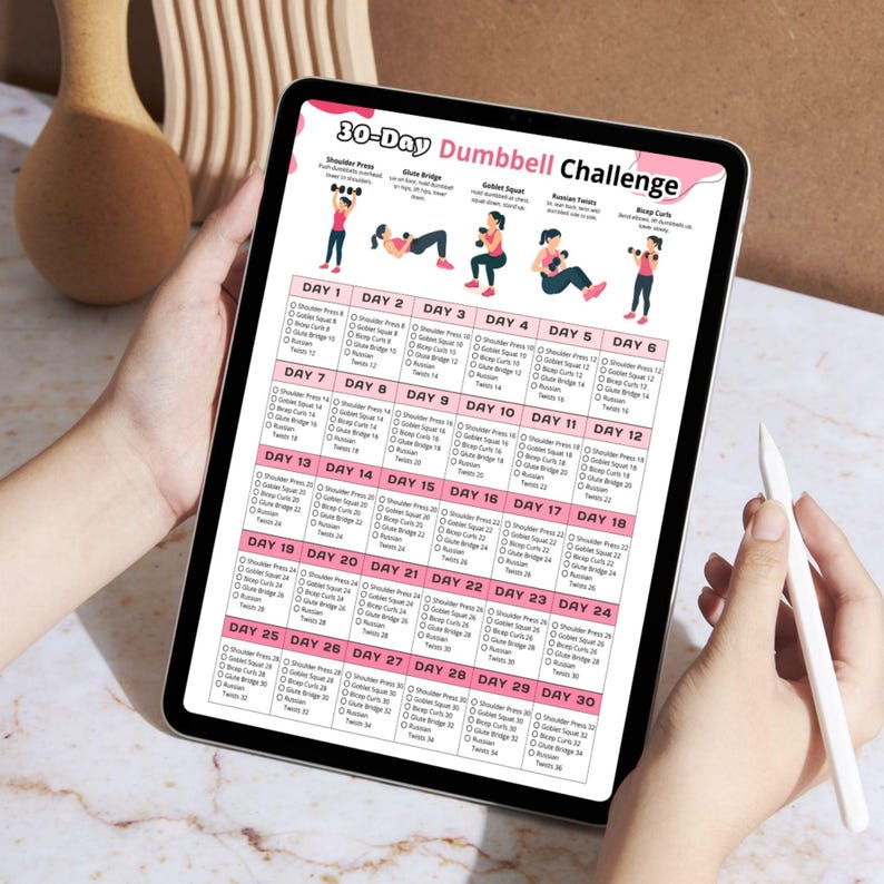 30 Day Dumbbell Challenge – Home Dumbbell Exercises Chart, Daily ...