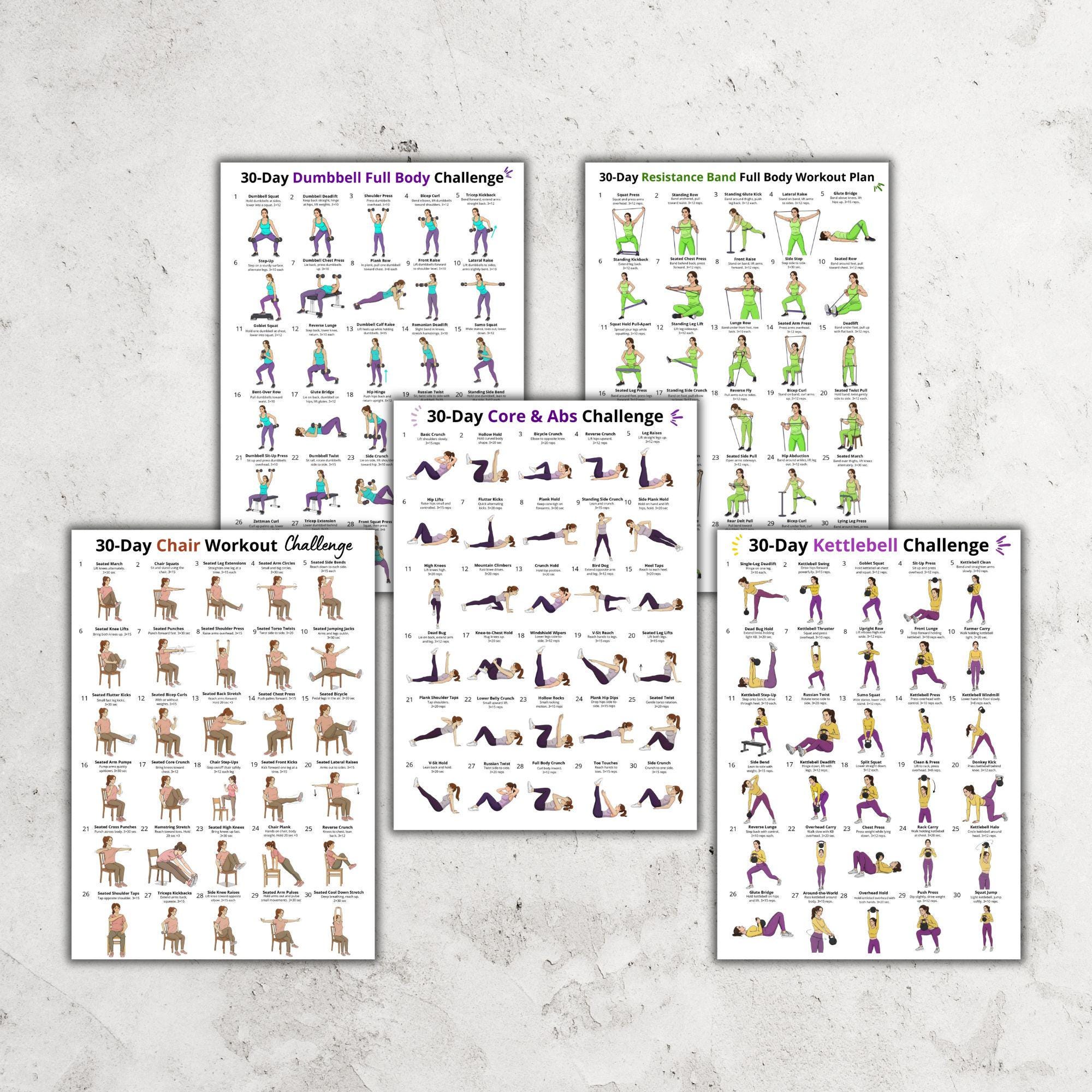 30 Day Ultimate Workout Challenge Printable PDF, Full Body Workout Plan ...