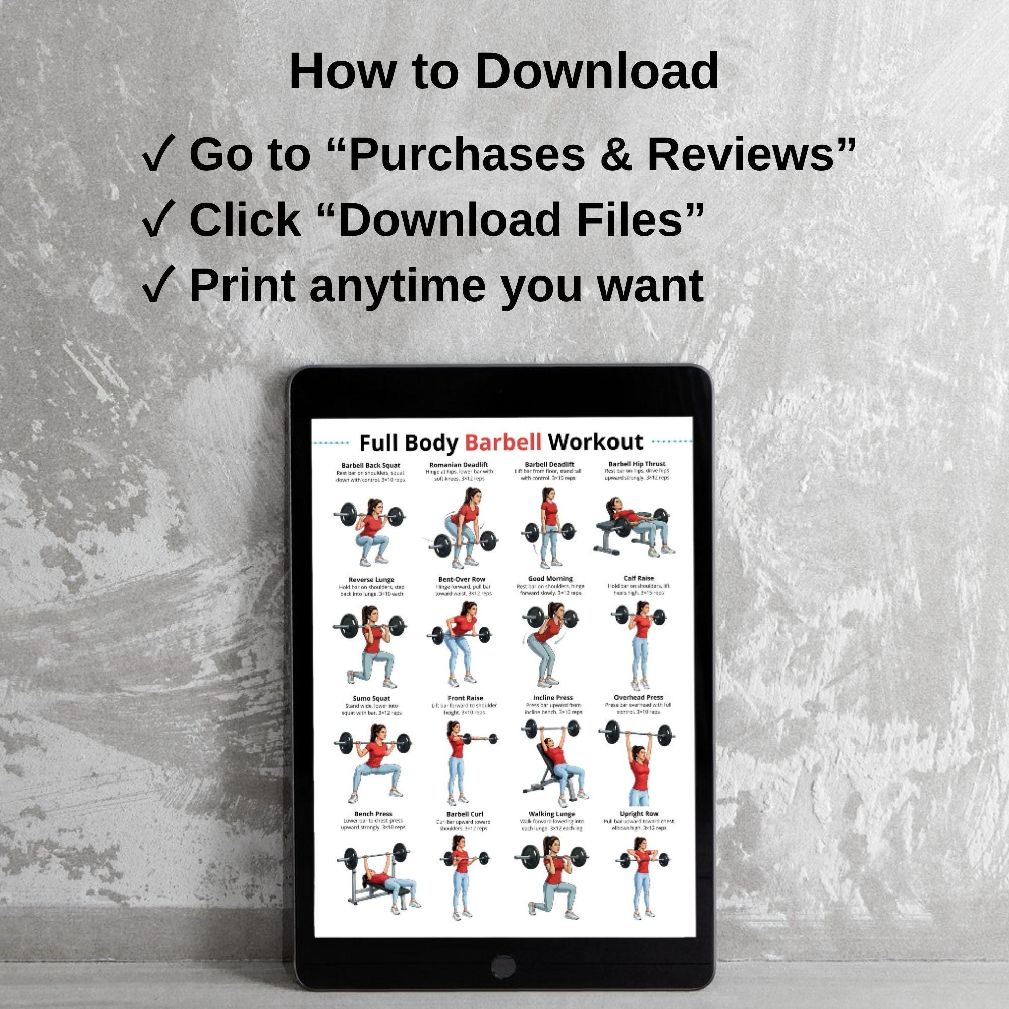 Full Body Barbell Workout Printable, Barbell Exercises for Home and Gym ...
