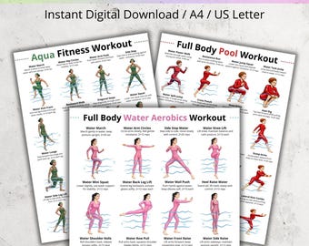 Water Aerobics Workout Bundle PDF, Pool Workout Charts, Aqua Fitness Exercises, Full Body Water Workout Set, Swimming Pool Exercise Posters