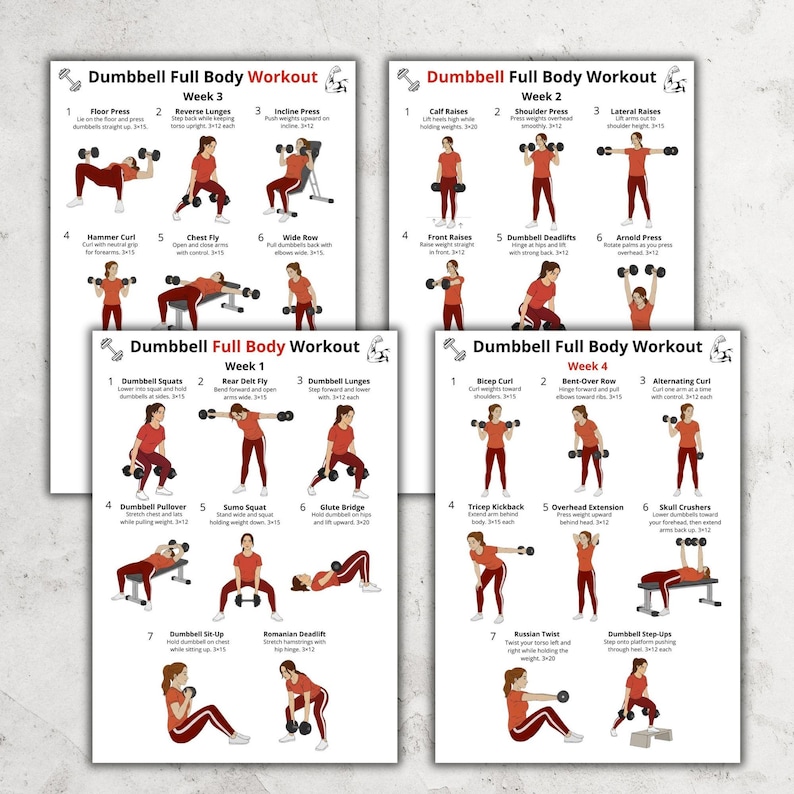 Dumbbell Workout Challenge Poster, 4 Week Dumbbell Full Body Exercise ...
