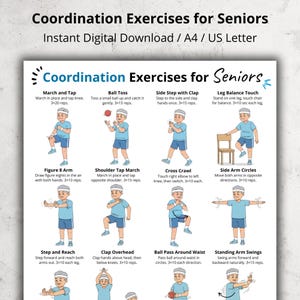 Coordination and Balance Exercises for Seniors | Gentle Stability Exercises for Older Adults | Home Workout Routine | Senior Exercise Poster